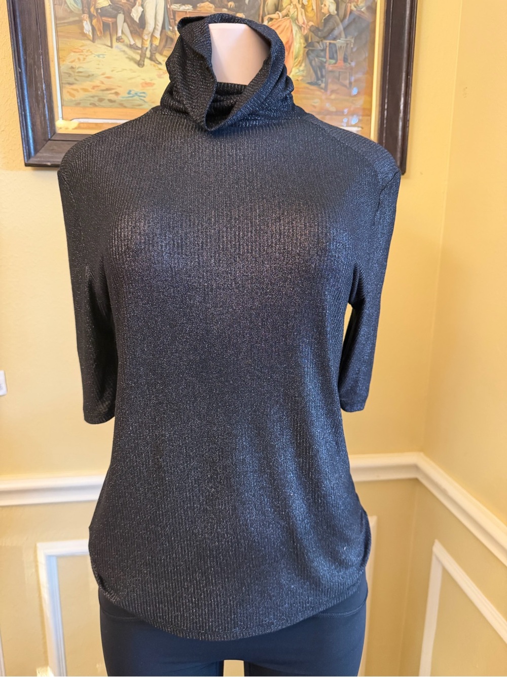 Metallic Black Turtleneck Women's Sweater
